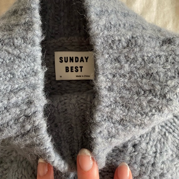 Sunday Best blue mock neck Alpaca/wool crop knit sweater - Picture 7 of 9